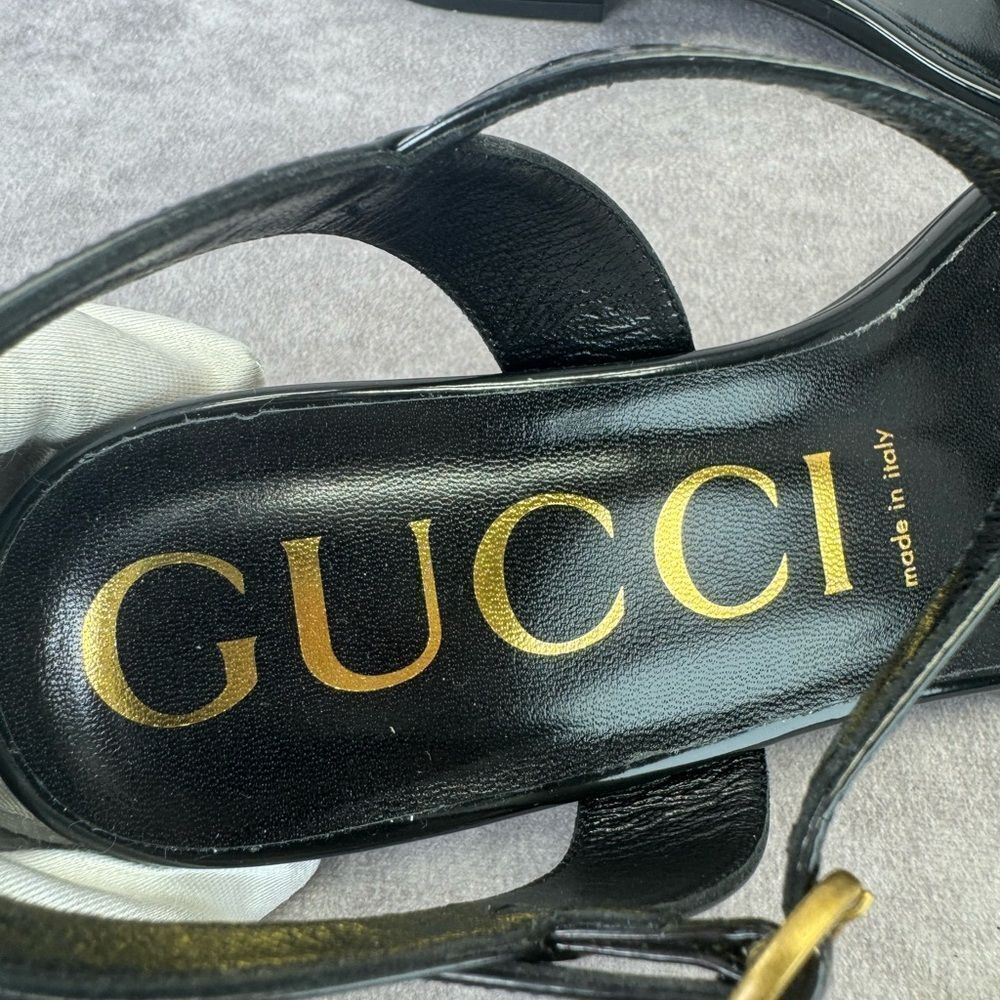 Gucci NIB Horsebit Black Patent Sandals Flats 38.5 - Picture 8 of 12